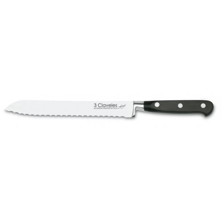 Faca de pão 3 Claveles Forgé 1567 com lâmina serrilhada forjada de 20 cm em aço inoxidável e cabo ergonómico em POM