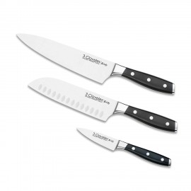 3 Claveles Toledo Set Couteaux Cuisine (Legumes 9 cm + Santoku 18 cm + Chef 20 cm)
