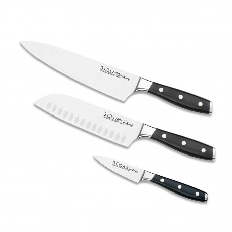 3 Claveles Toledo Set Couteaux Cuisine (Legumes 9 cm + Santoku 18 cm + Chef 20 cm)