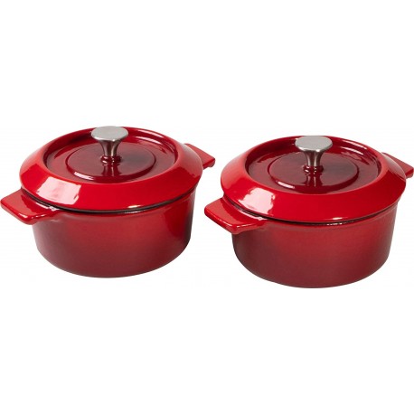 Set 2 Mini Cocotte en Fonte ChiliRed/Cobalt Blue de 10 cm - WOLL Iron 110CI